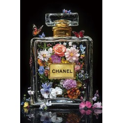 Glasschilderij  Eau de Parfum fles Bloemen -056