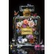 Glasschilderij  Eau de Parfum fles Bloemen -056