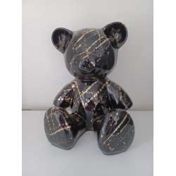 PopArt Teddybeer zittend zwart/goud splash