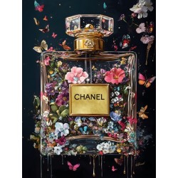 Glasschilderij  Eau de Parfum fles Bloemen -055
