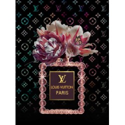 Glasschilderij  Diamond parfumfles met roze bloemen -273