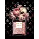 Glasschilderij  roze glitter parfumfles met roze bloemen -274