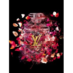 Glasschilderij  Eau de Parfumfles Rode Bloemen -430