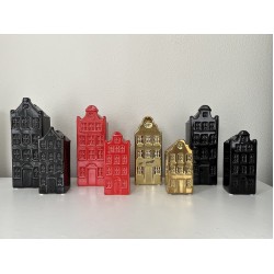 Amsterdamse Grachtenpanden set-2 zwart, rood of goud 
